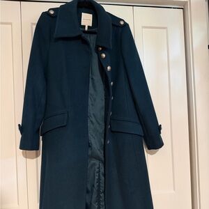 Avec Les Filles Teal Long Wool-Blend Trench Coat